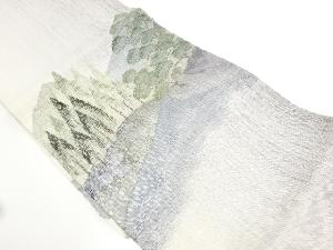 リサイクル　手織り真綿紬山水風景模様織り出し名古屋帯